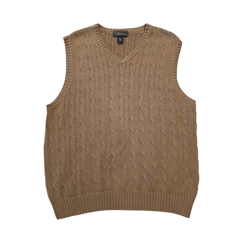 Croft & Barrow Mens Cable Knit Sweater Vest Tan Cotton V Neck Large Tall